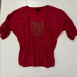 Calvin Klein Jeans Red Blouse with Gold Accents Size L